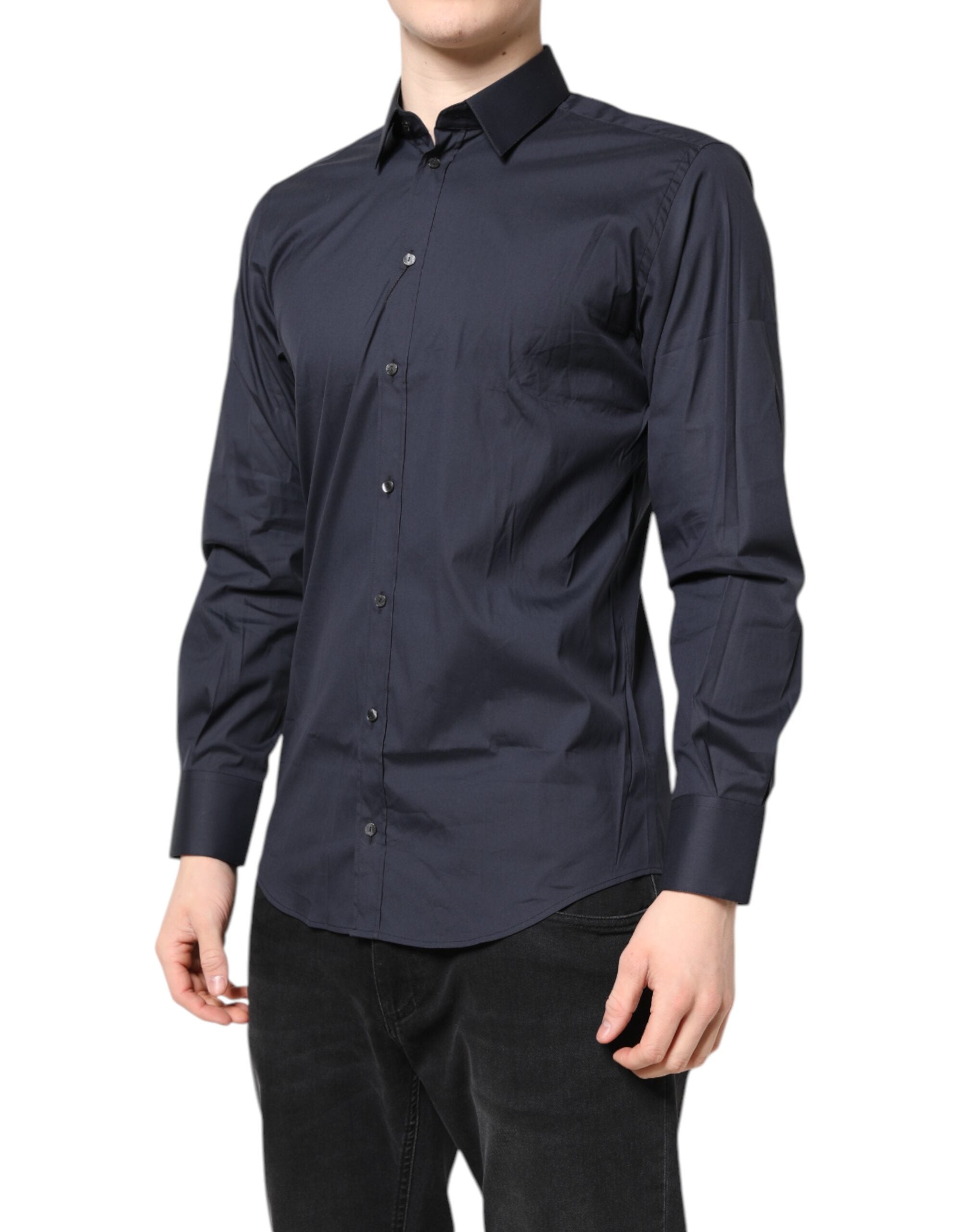 Dolce & Gabbana Dark Blue MARTINI Dress Formal Cotton Shirt